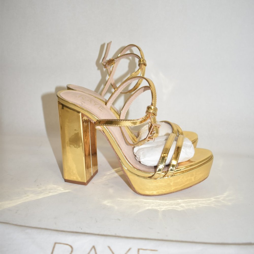 RAYE PLATFORM STRAPPY CHUNKY SANDAL GOLD HEEL 6.5  (MD12)